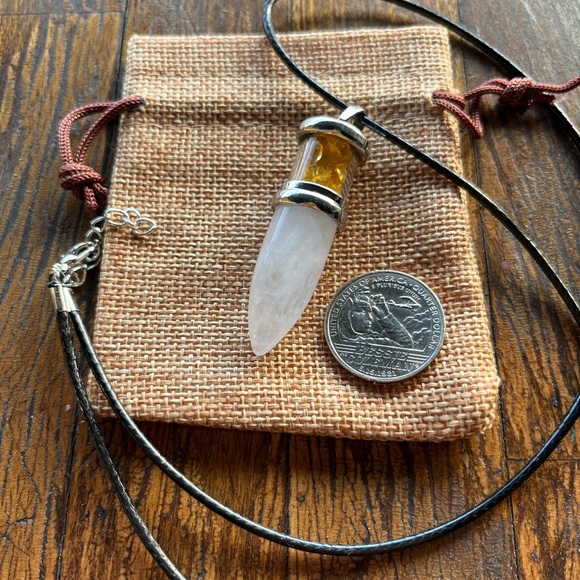 Clear Quartz Bullet Pendant Mens Crystal Necklace Genuine Clear Quartz Necklace - Picture 3 of 3